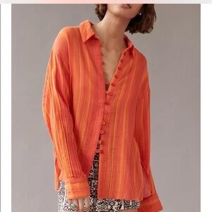Urban Outfitters Addison Vibrant Orange Button-Down Shirt